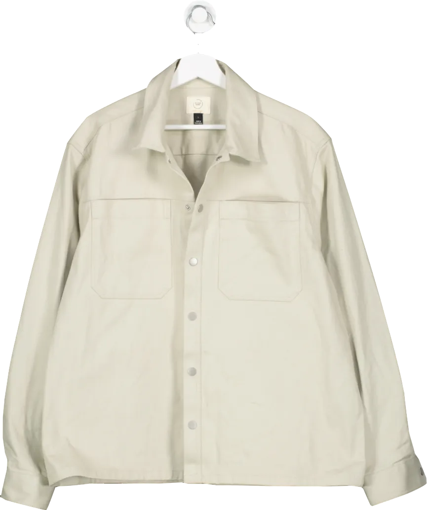 River Island White Stone Regular Fit Popper Front Overshirt UK L