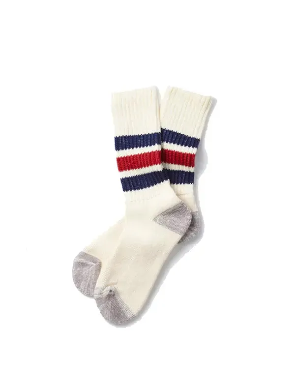 Rototo Coarse Ribbed Old School Crew Socks Navy / Dark Red