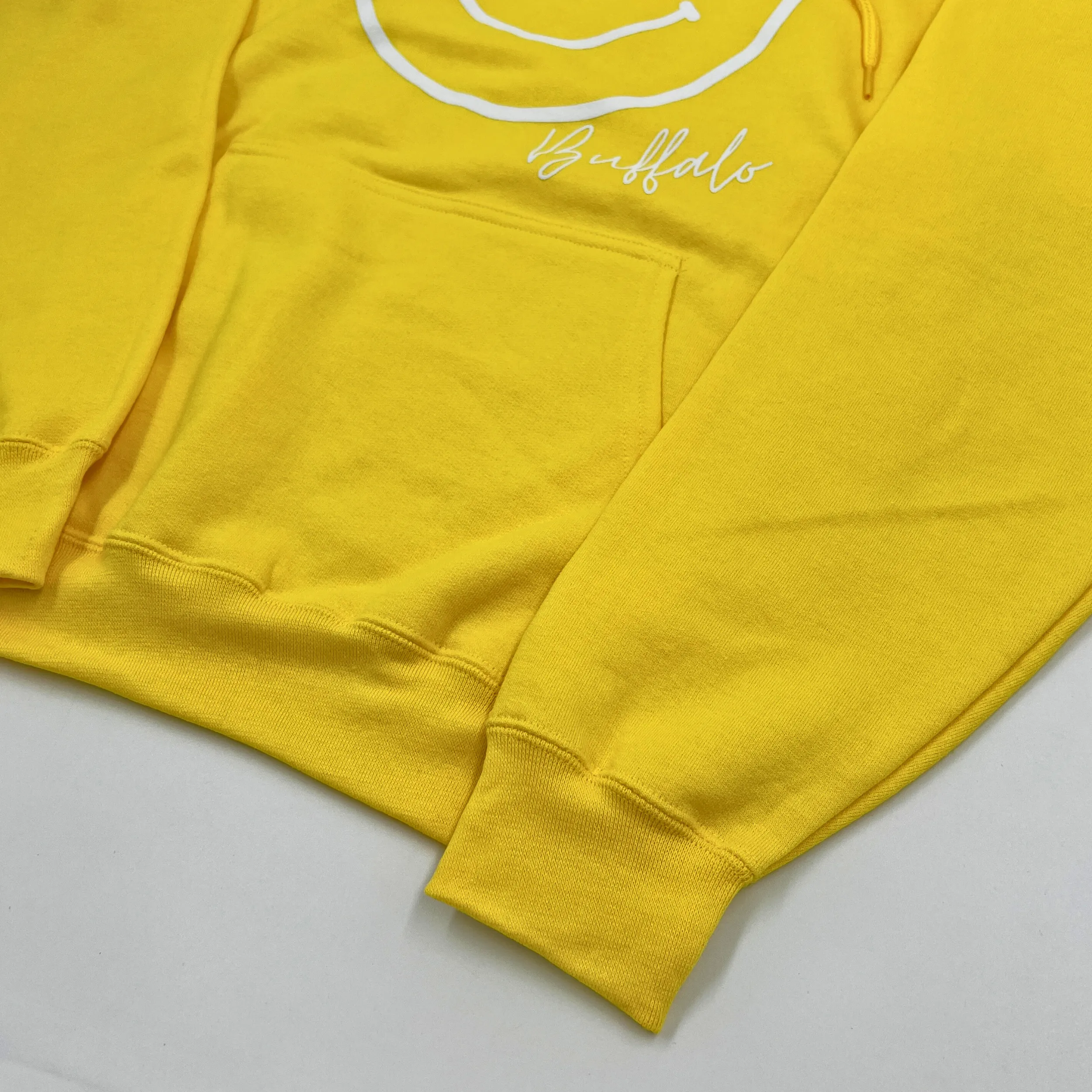 Smiley Face With Buffalo Wordmark Yellow Hoodie