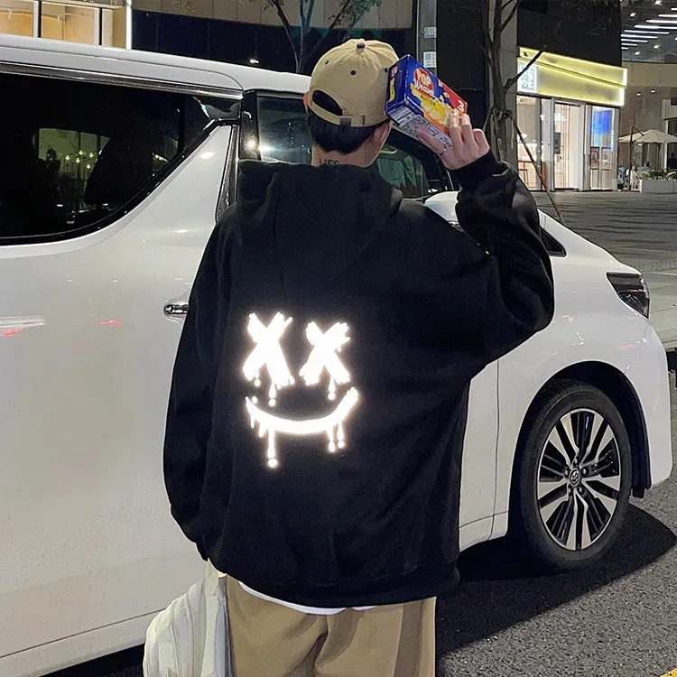 Smiley reflective velvet thick hoodies