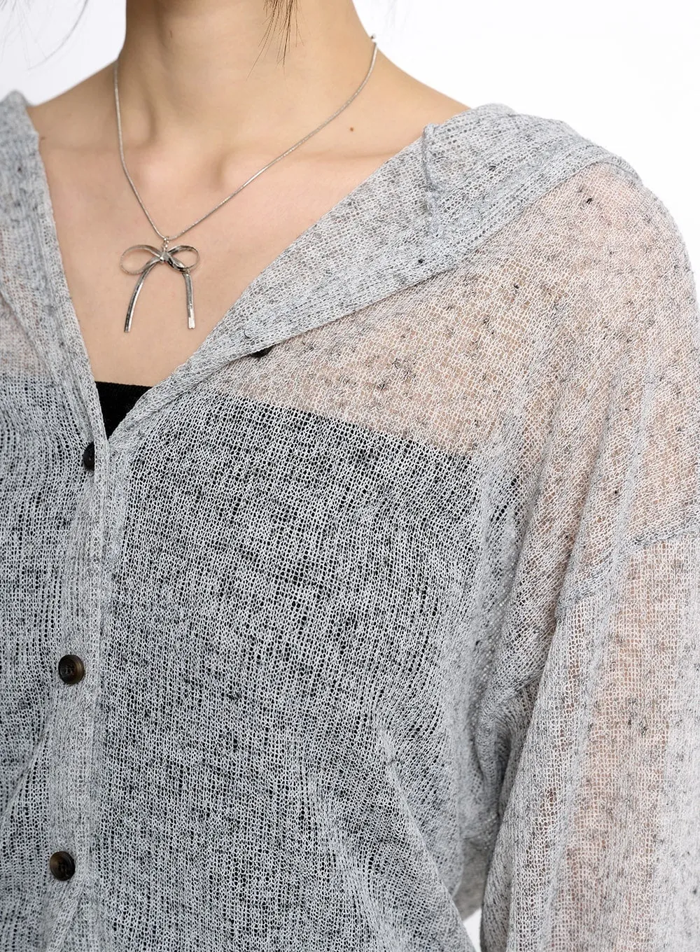 Solid Hollow Out Hoodie Cardigan CM415