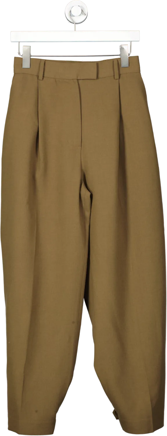 The Frankie Shop  Brown Pleated Len Strap Trousers UK XS