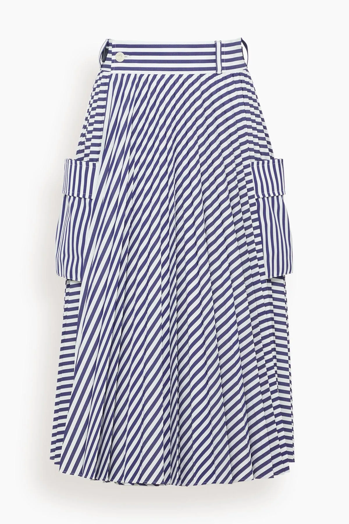 Thomas Mason Cotton Poplin Skirt in Navy Stripe