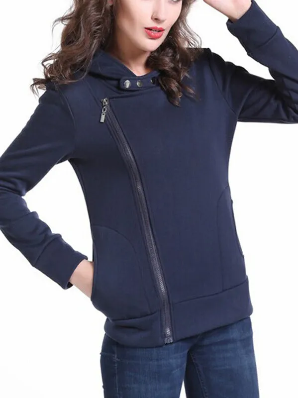 WealFeel Female Plus Velvet Hooded Zip  Sweatshirt